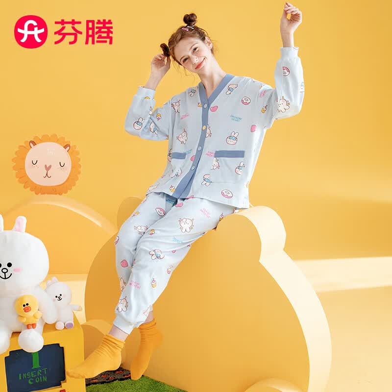 芬腾睡衣女士纯棉可妮兔联名IP款V领开衫长袖家居服套装Q9984731728怎么看?