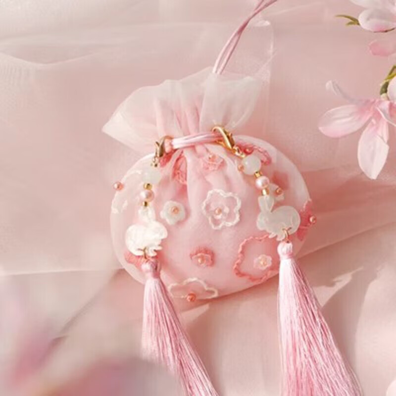 荷包刺繡空袋香囊香包香袋空袋古風(fēng)流蘇diy荷包刺繡掛件的 粉色