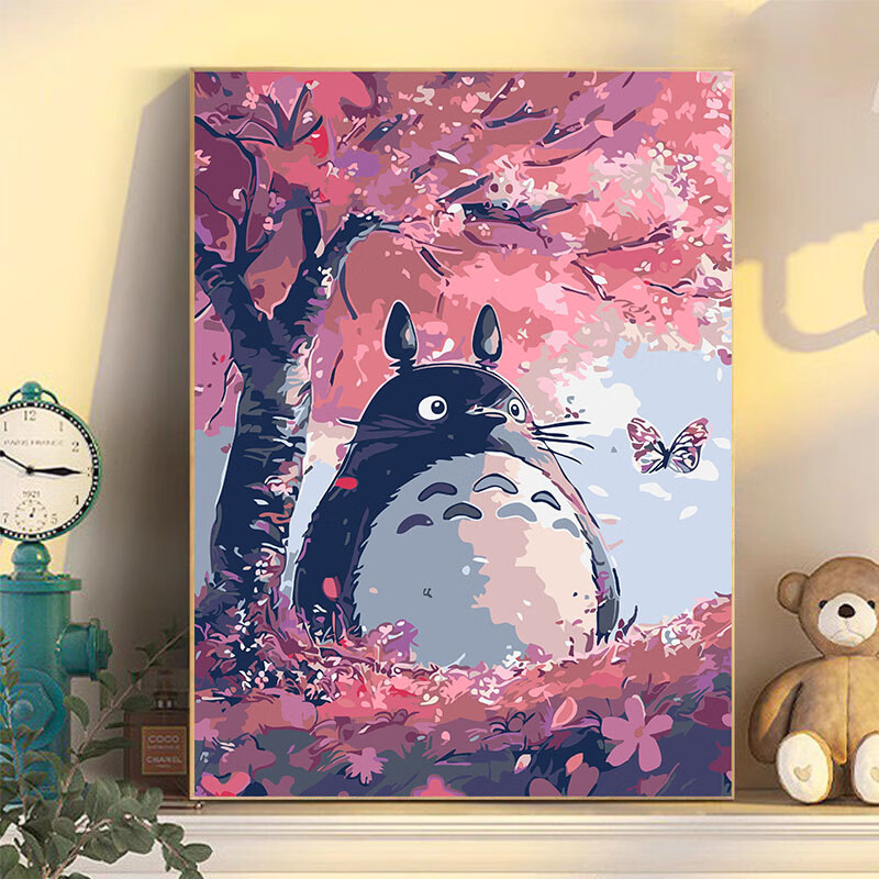 帝世宫崎骏龙猫diy数字油画手工填充涂鸦油彩画卡通动漫房间装饰挂画