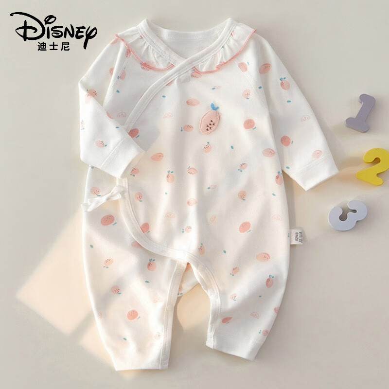 迪士尼（Disney）新生兒連體衣嬰兒衣服春秋初夏款剛出生產(chǎn)房蝴蝶衣純棉A類(lèi)0-3個(gè)月 小檸檬粉 52碼【建議0-1個(gè)月 5-9斤】