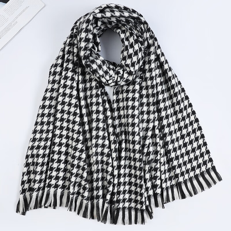 达芬奇密码围巾女春秋季学生欧美风保暖围脖情侣男女格子披肩 经典千鸟格 黑白