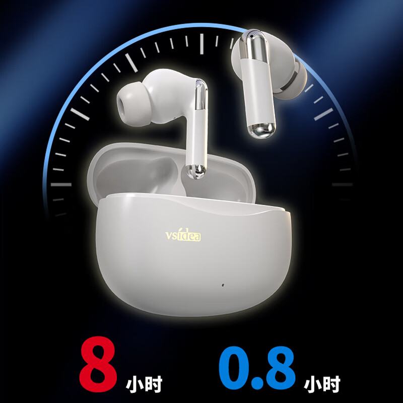 vsidea超重低音无线耳机ENC降噪全入耳蓝牙5.4超大电量单次播放10小时炫酷运动游戏降噪全手机通用 白色