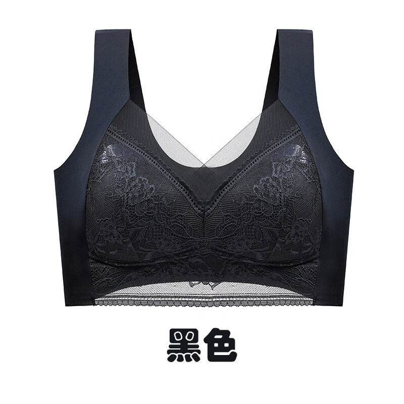 西施尔大码蕾丝薄款内衣女大胸显小无钢圈运动背心文胸罩聚拢 黑色 l