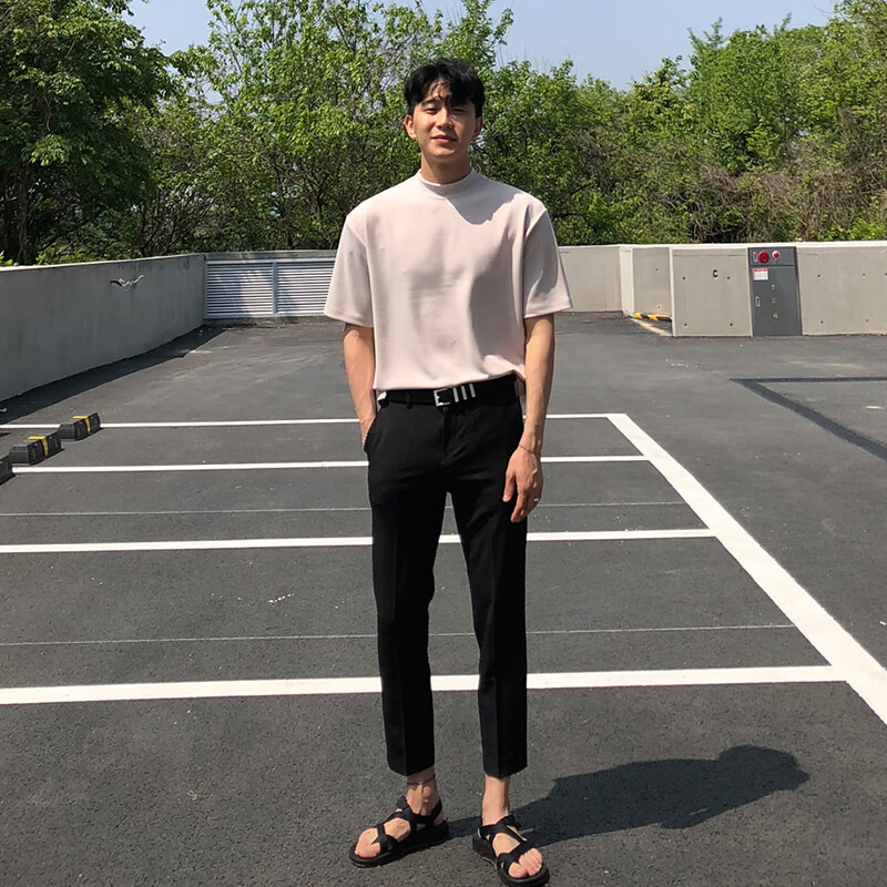 我是大卫短袖男款棉半高领短袖T恤男士高级感宽松上衣痞帅夏季潮流打底衫 黑色 L