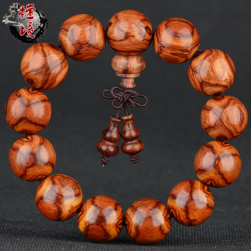 檀境海南黄花梨手串18mm鬼脸对眼男士佛珠 老料降香黄檀文玩手串 【孤品D5303】一物一图黄花梨 鬼脸对眼黄花梨