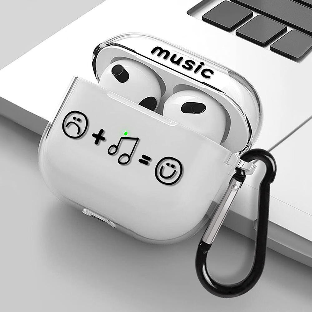 新款AirPods4代2024款苹果彩绘音符蓝牙耳机套TPU透明3代软壳pro2 TPU软壳彩绘笑脸【珠光袋装】 Airpodspro