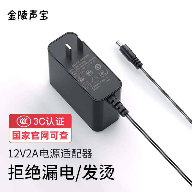 金陵声宝 12V2A电源适配器 多功能充电器插座 适用监控路由器硬盘盒摄像头按摩器供电线DC5.5*2.5/2.1mm通用