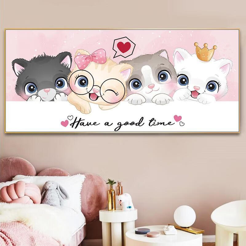 京茂卡通猫咪十字绣线绣2023新款客厅小幅儿童卧室可爱简单自己绣满绣