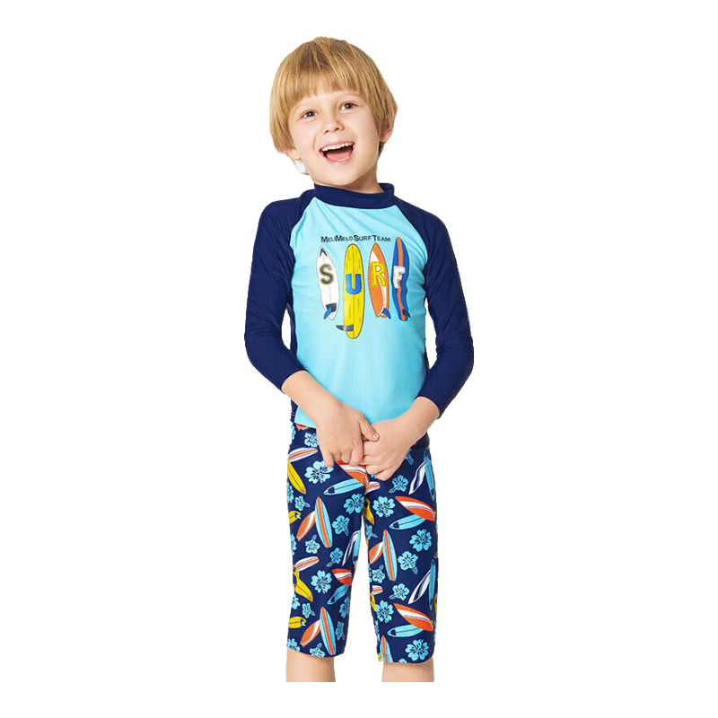 弈姿泳衣男童分体游泳衣冲浪温泉泳衣套装 冲浪板印花 Ezi16007 