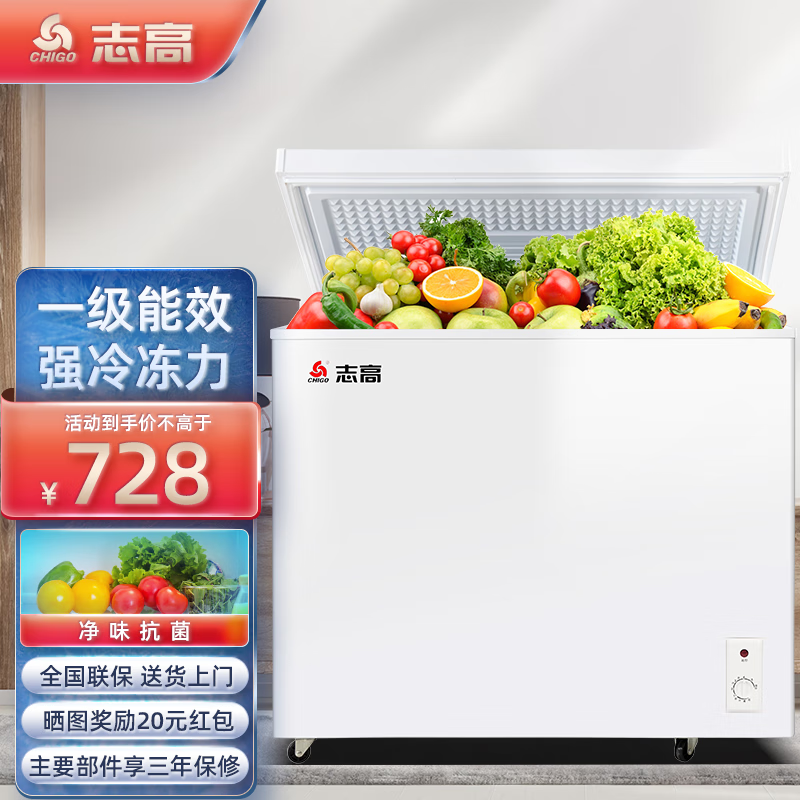 志高(chigo)家用冰柜大容量商用囤货冷柜 节能冷藏冷冻小型电冰柜 一