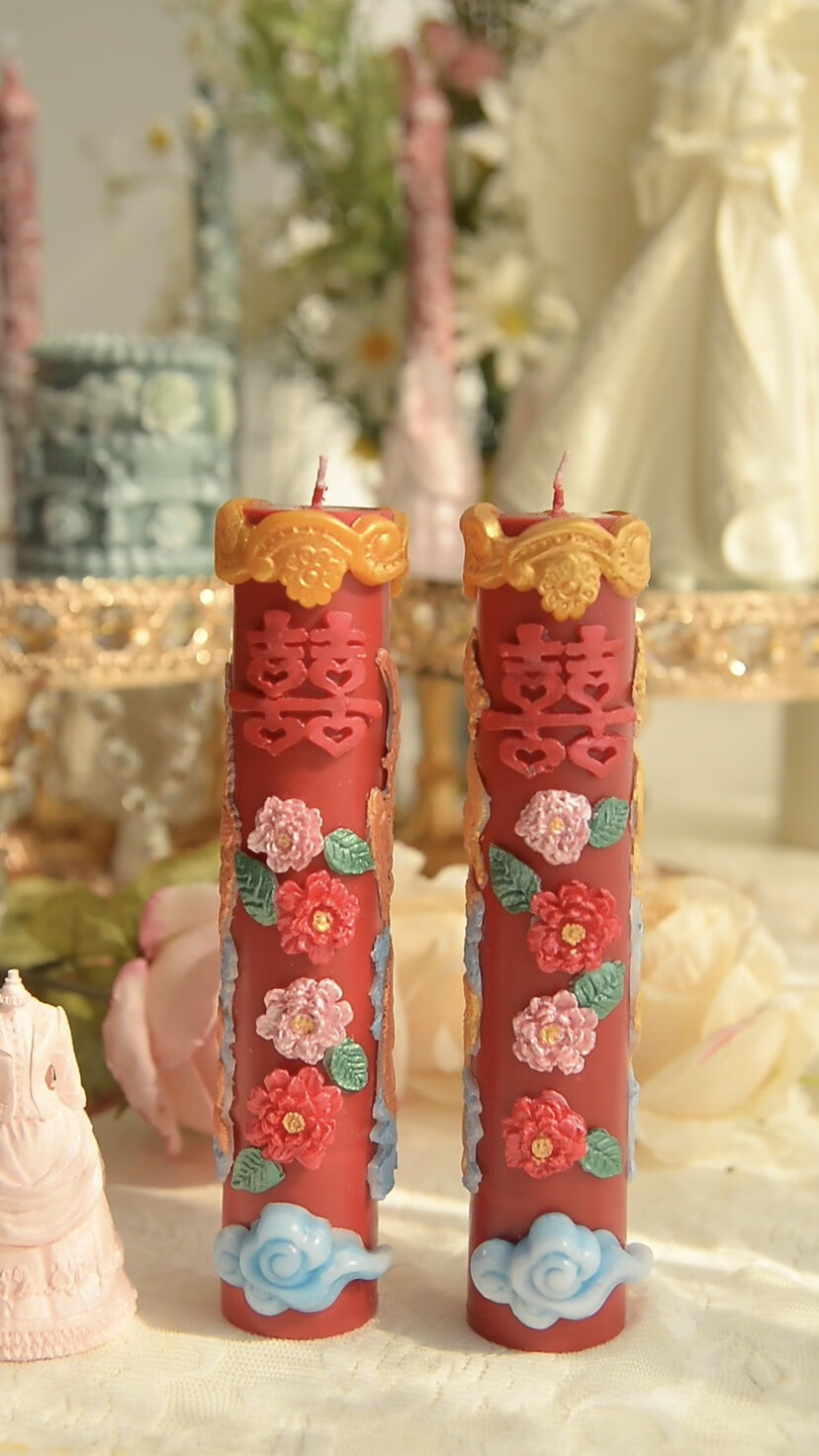 山头林村龙凤花烛纯手工结婚喜 制作庆用品无烟礼洞房房长明灯 龙凤喜