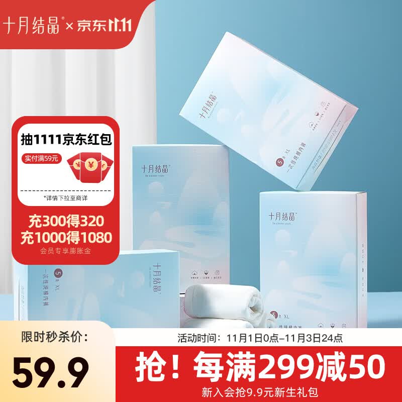 十月结晶一次性内裤孕产妇内裤外出旅行裤 20条4盒 XL【130斤内】高性价比高么？