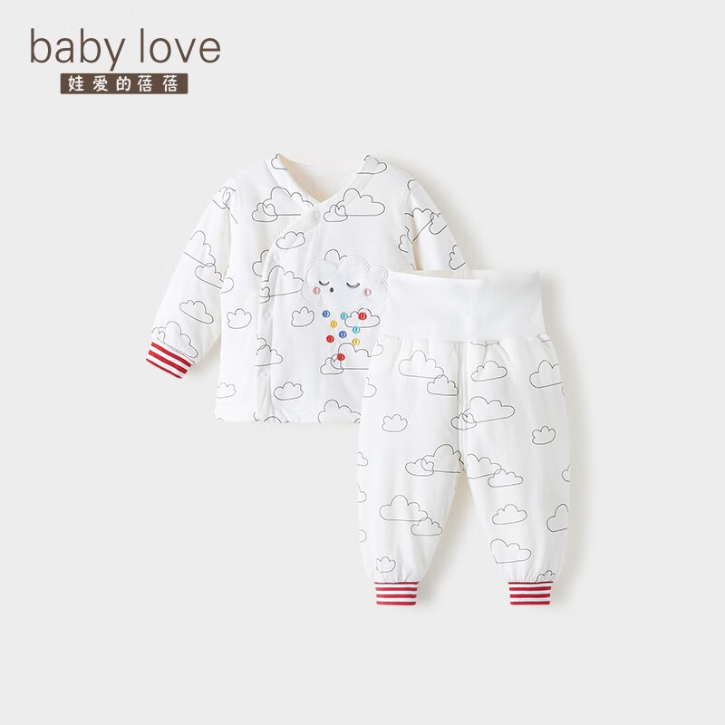 babylove婴儿套装保暖内衣秋冬季宝宝夹棉衣服高腰护肚两件套棉服 彩虹糖红 90cm