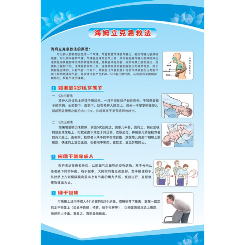 创京懿选海姆立克急救法家庭挂图实用版成人儿童海姆立克急救法医院心