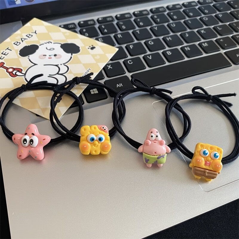 海绵宝宝发绳派大星头绳发饰简约少女心学生情侣皮筋卡通头饰发圈 四