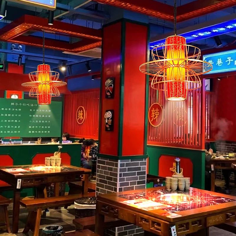 新中式国潮风吊灯餐饮饭店火锅店铁艺灯笼中国风包厢灯具店铺商用 小