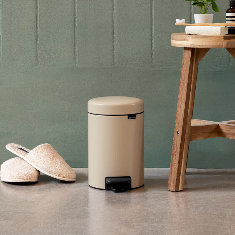 Brabantia柏宾士BO触式脚踏垃圾桶套装 带盖比利时进口卫生桶高颜值办公室 柔米色【疏阔大平层】