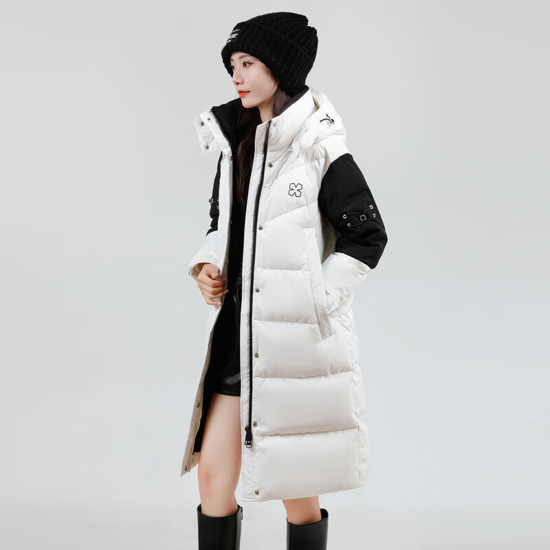 雪中飞新款百搭时尚亲肤中长款可拆卸帽【反季清仓】女士羽绒服保暖防寒 白色7478F L 165/88A