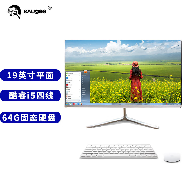 圣技仕 （SAUGES）一体机电脑窄边框四核19-24英寸酷睿办公商务家用设计游戏电竞LOL吃鸡整机 19英寸平面酷睿i3/2G内存/64G固态套餐1