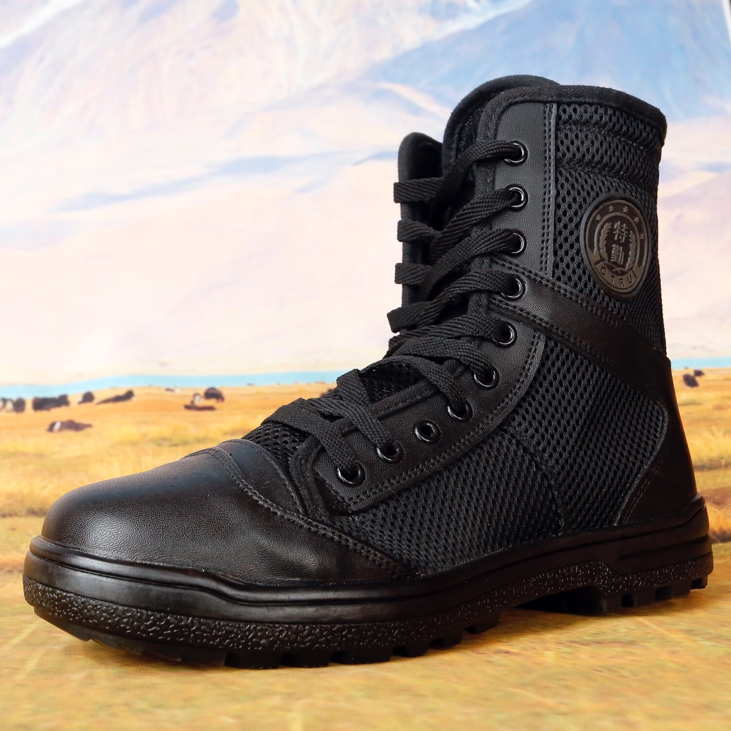 保安鞋网眼透气特训鞋执勤鞋靴网眼透气高帮战训靴夏季安检鞋 黑色 36
