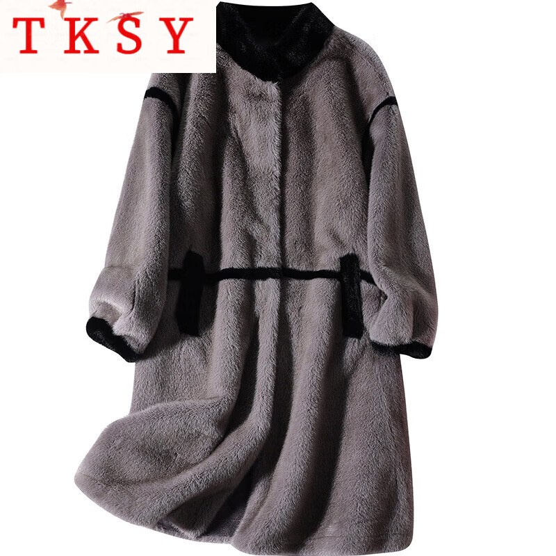 TKSY贵夫人皮草外套冬2023新款高贵洋气年轻中长款皮毛一体仿貂皮大衣 银灰（预售） XL [适合125-135]斤