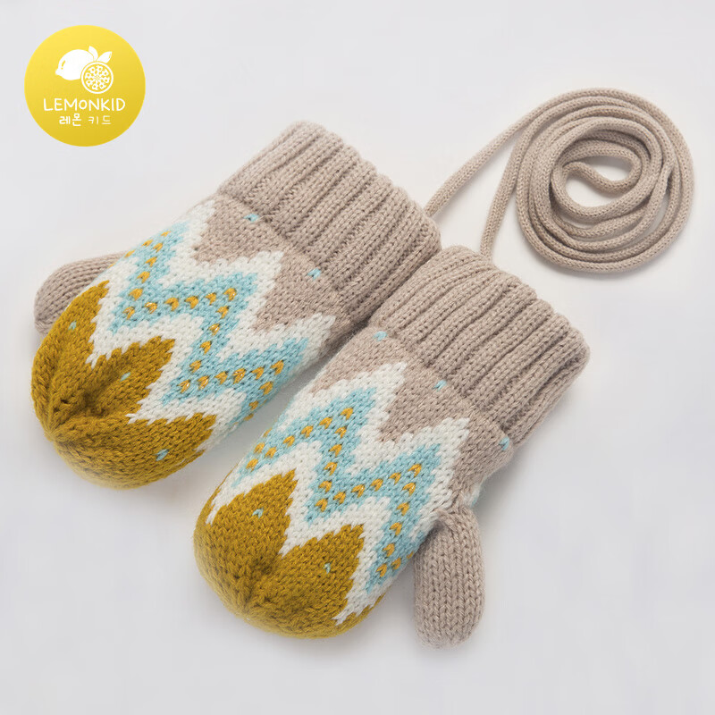 柠檬宝宝儿童冬季保暖手套萌趣卡通刺绣加绒加厚手套户外防寒保暖 姜黄【小码】 【建议年龄参考主图】