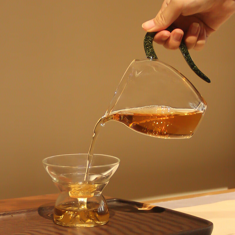 弘龍翊口茶海高硼硅玻璃公道杯加厚耐热日式分茶器透明泡茶茶具配件 黑金