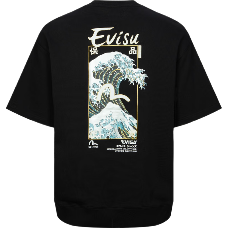 EVISU 男士海鷗圖案印花短袖衛(wèi)衣2ESHTM4WS7058RXCT 黑色 S 【建議選小1-2尺寸】