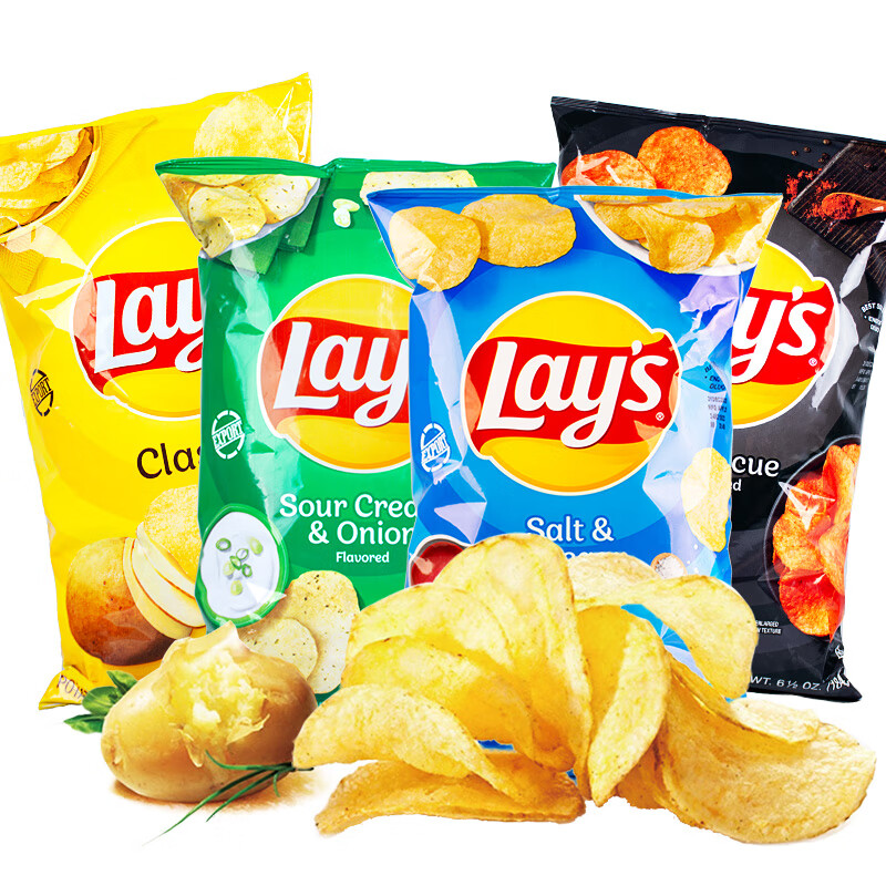 乐事美国原装进口乐事薯片原味酸奶油洋葱盐醋味休闲零食184克 原味