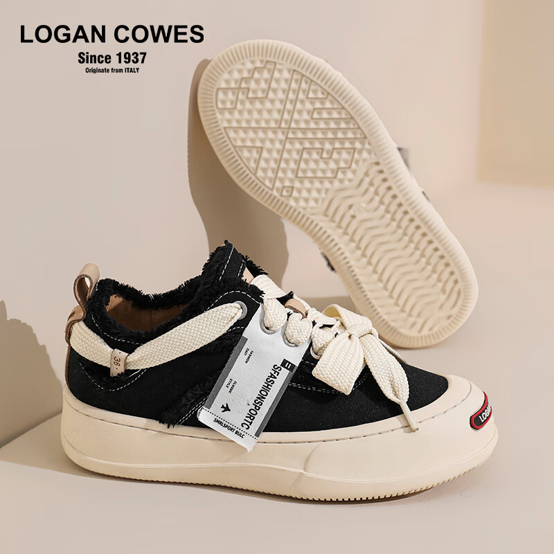 LOGAN COWES开口笑帆布鞋 2024夏季新款乞丐鞋潮鞋厚底增高笑脸帆布鞋2GCS-02 黑色 39