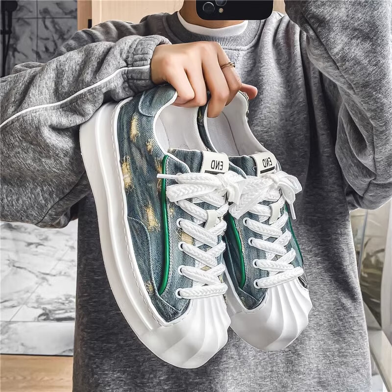 透气百搭休闲板鞋小众设计感厚底运动潮鞋子男 蓝色 39 标准运动码