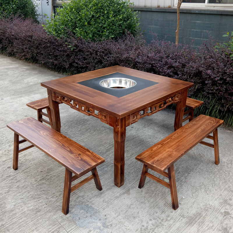 睿思峻博实木火锅餐桌椅组合餐厅韩式岩板大理石实木无烟火锅桌椅子