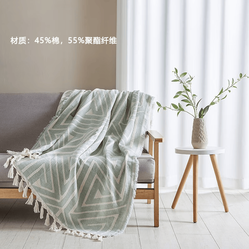 VTX外贸欧美午睡毯休闲毯车载沙发毯全盖毯流苏毯田园小清新保暖披肩 黄色树叶 127*153CM