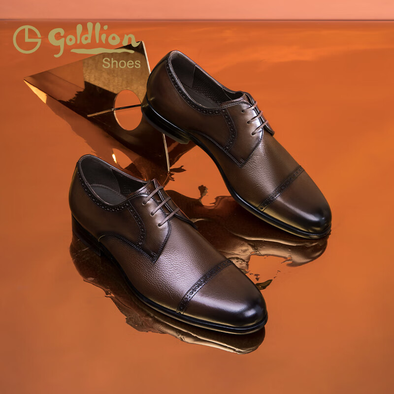 金利来男鞋皮鞋男商务正装鞋德比鞋布洛克雕花正装皮鞋男柔软舒适男士皮鞋 深咖 38
