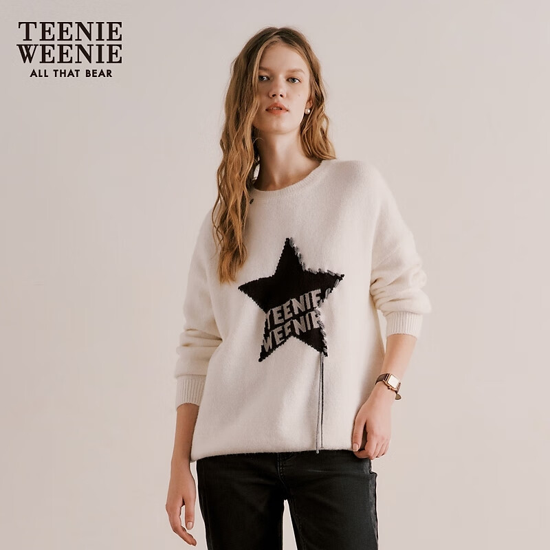 Teenie Weenie小熊宽松韩版女装套头针织衫毛衣外搭内穿 象牙白 M 165
