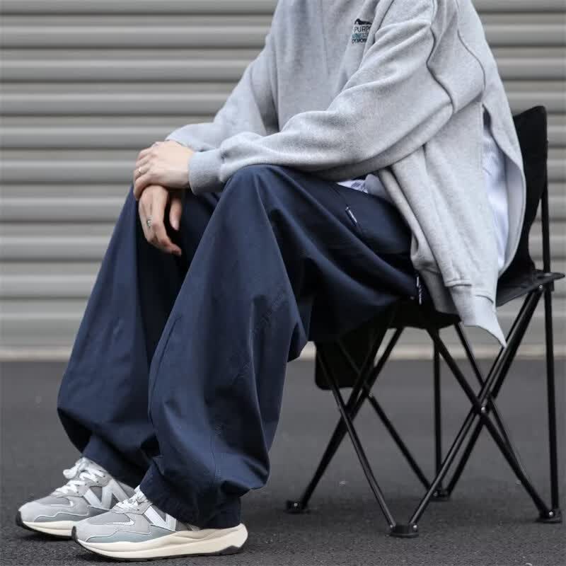 POUM日系复古cityboy春夏季工装裤男vintage宽松显瘦阔腿直筒休闲裤男 YRFS-X1515藏青色 L 【105-125斤】 尺码偏小建议拍大一码