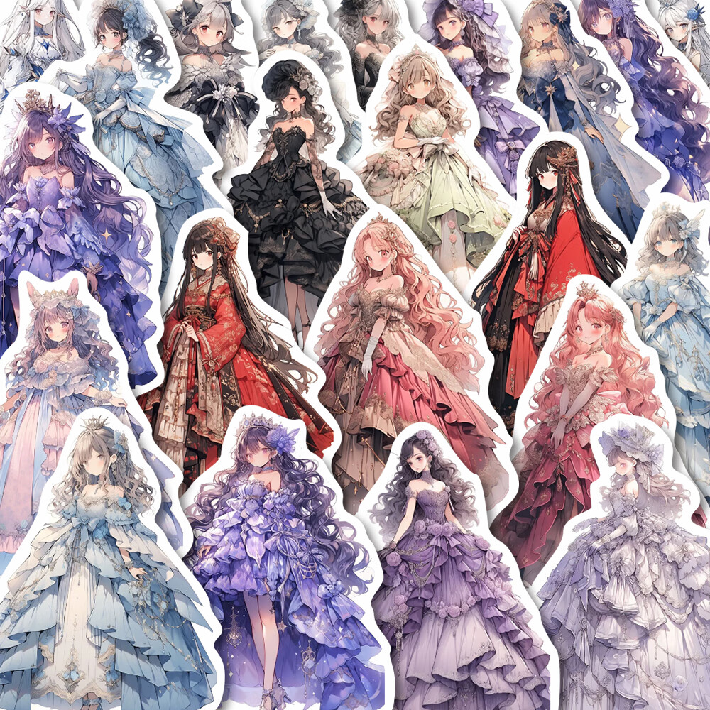48张二次元梦幻少女高颜值花嫁礼服贴纸少女心diy手账手机壳水杯 花嫁