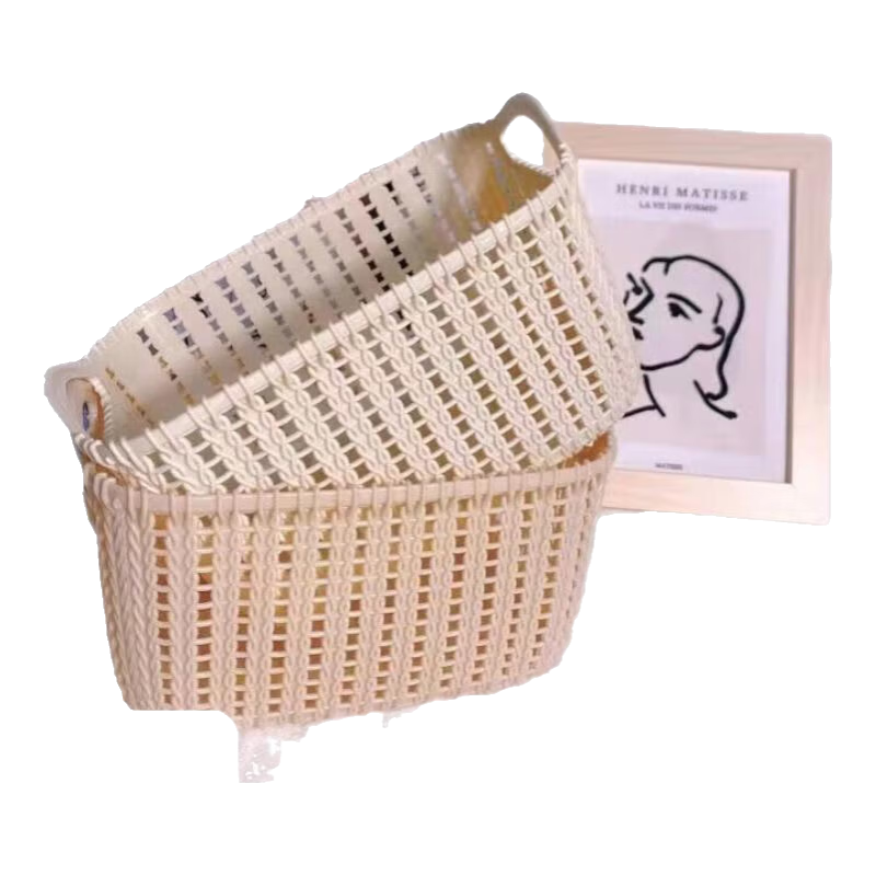 京东物流 仿藤编桌面收纳篮杂物厨房零食收纳筐浴室洗澡小篮子 1个装【热卖】