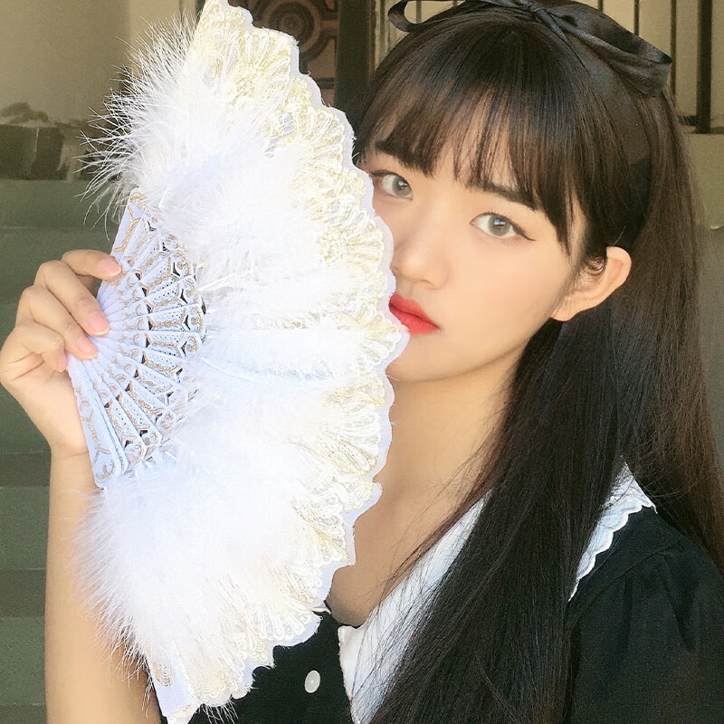 罗莉塔洛丽塔lolit折扇暗黑哥特风宫廷扇少女复古黑色舞蹈 白色摆拍扇