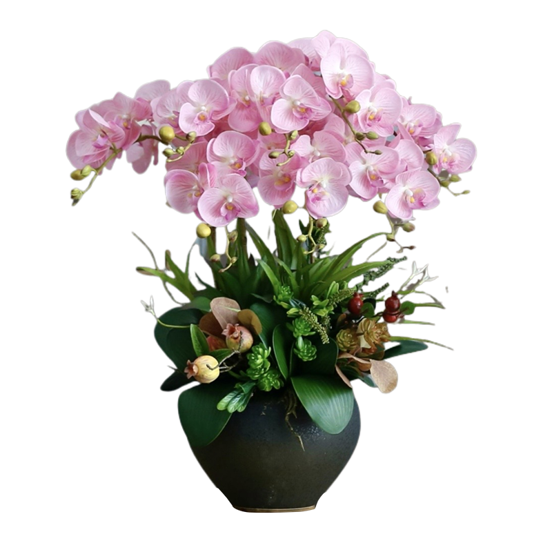 野派蝴蝶蘭仿真花高檔蕙蘭假花盆景花瓶花藝客廳大堂酒店裝飾品擺件 E款蝴蝶蘭仿真花套裝