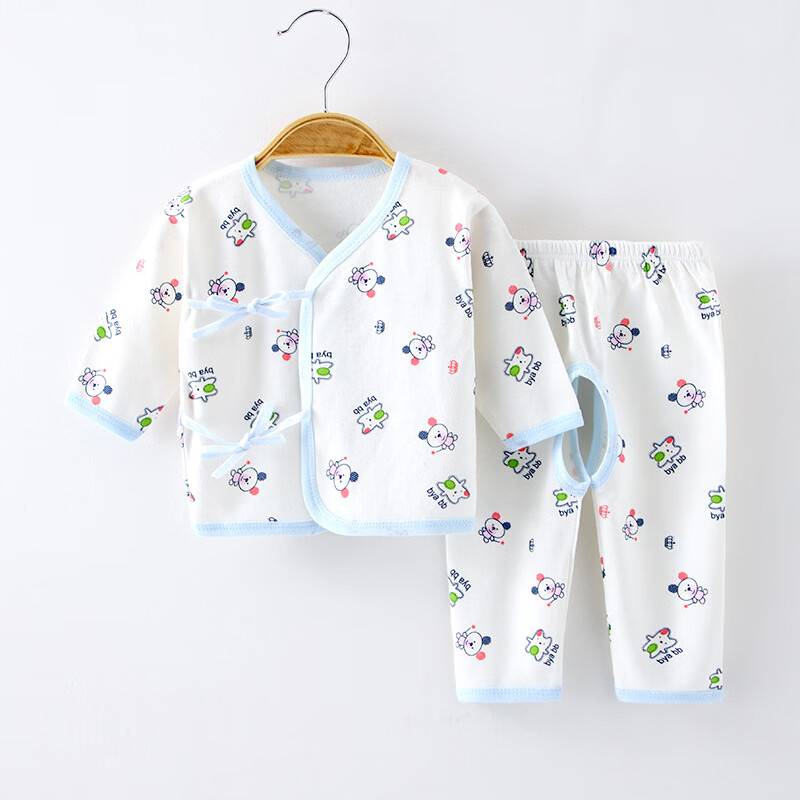 糖贝新生婴儿衣服保暖分体套装纯棉和尚服系带夹棉秋冬宝宝内衣0-6月 粉边小象【四季套装】 66 cm(3-6个月) 体重12-16斤