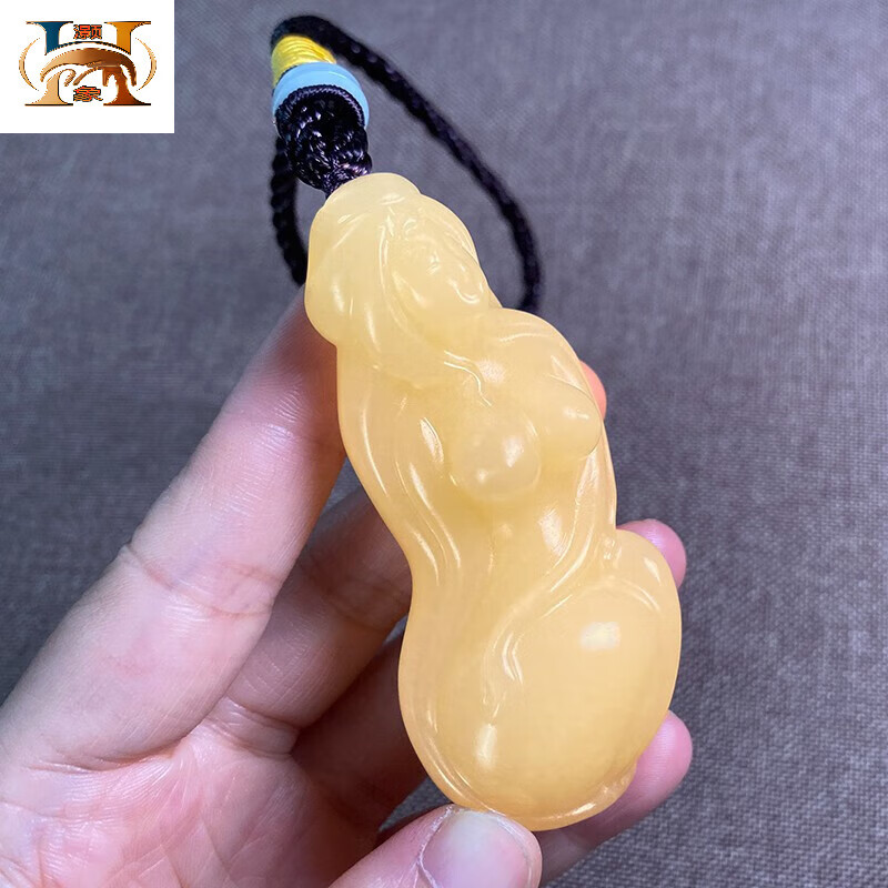 灏象米黄玉玉美人手把件男女款玉石文玩立体雕刻玉贵人精雕美女 把件