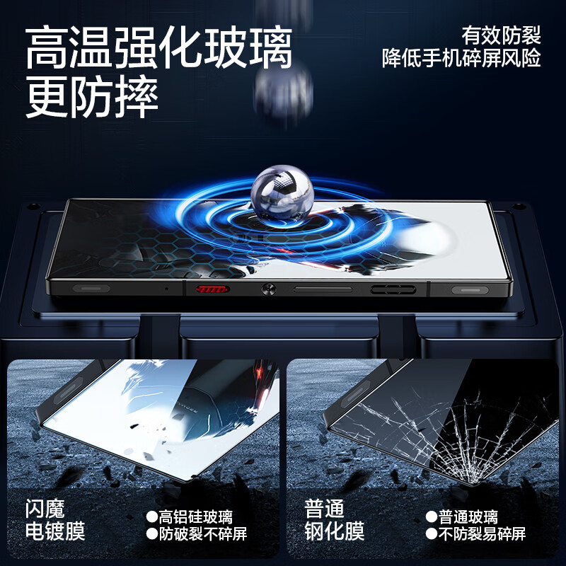 闪魔【精选直发】 适用红魔9pro/9pro+钢化膜努比亚Z60Ultra手机膜高清全玻璃护眼防指纹防摔手感顺滑 【全屏超细边|蓝光防爆膜】1片+无孔 贴坏包赔 京东折扣/优惠券