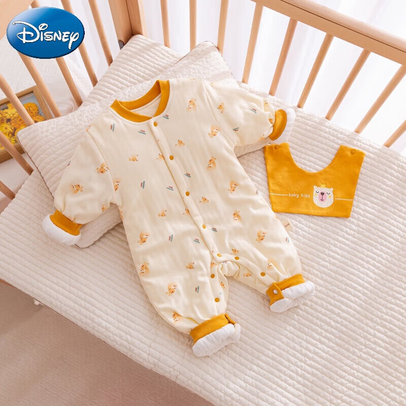 迪士尼(disney)婴儿衣服秋冬装哈衣夹棉爬服连体衣男宝宝外出服棉衣
