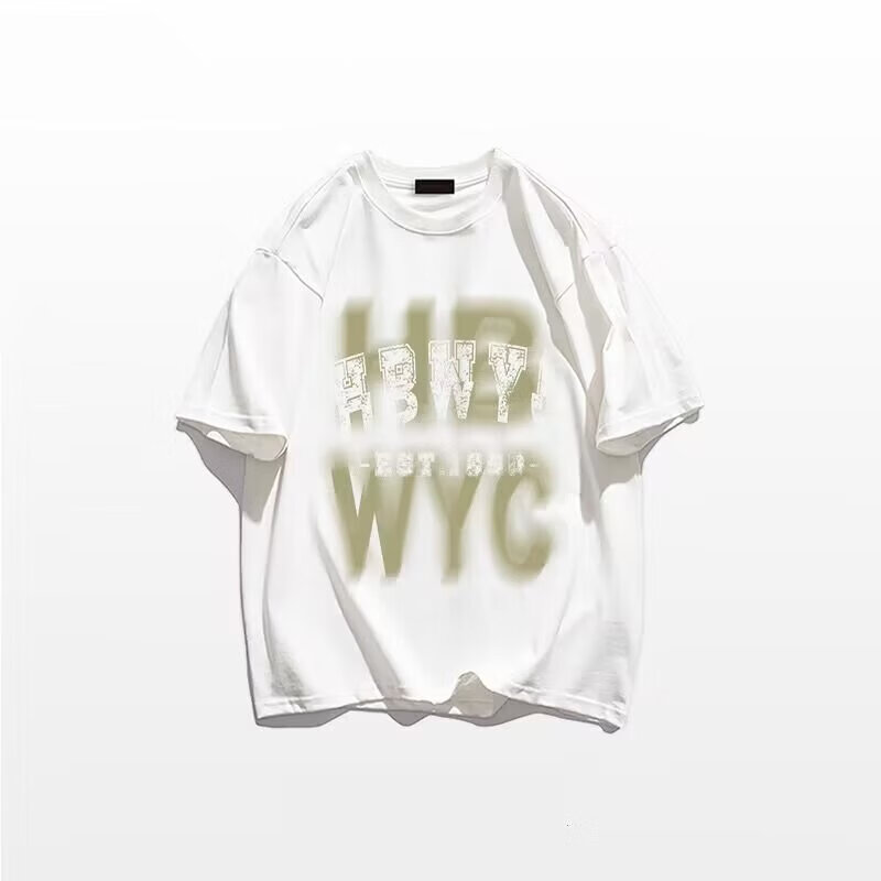 POUM男装联名美式复古墨绿色纯棉短袖t恤男女夏季宽松街头半袖体恤 JXFS-1125绿色 XL 【130-145斤】