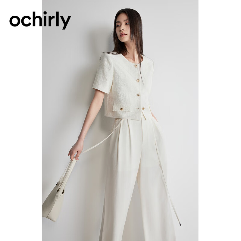 欧时力(ochirly)气泡提花小香风短袖外套女欧时力24新款夏装短款箱型