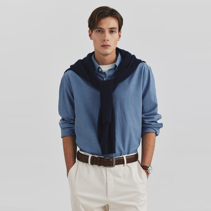 Scofield【新疆棉】男装25年春季新款简约时尚通勤全棉长袖衬衫 蓝色 M 170