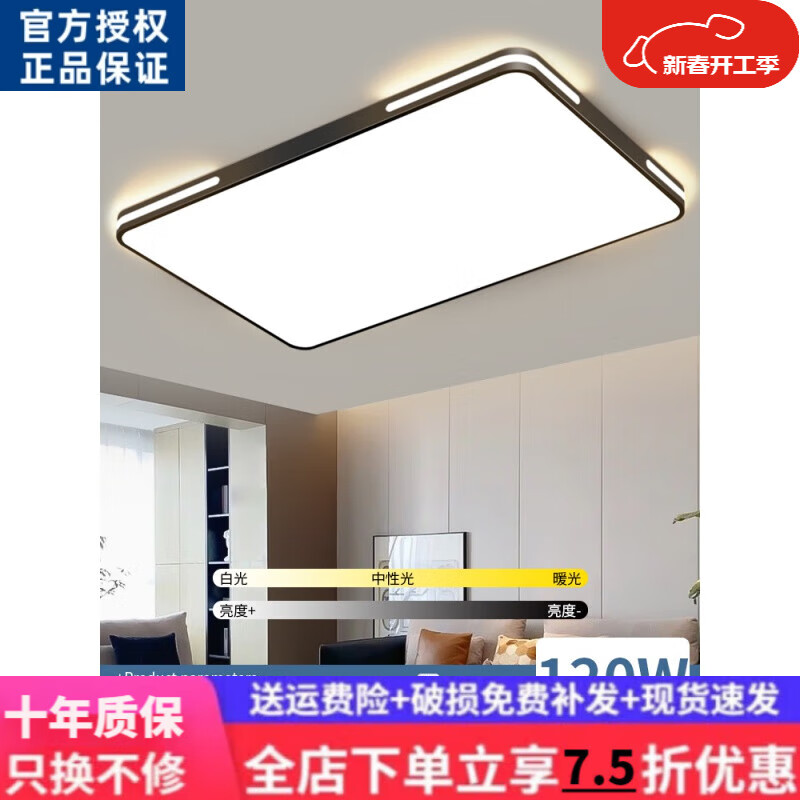 欧普达科奇灯具大全2026款客厅卧室灯餐厅灯LED吸顶灯简约现代大气年 横线黑110*70cm无极遥控2*12