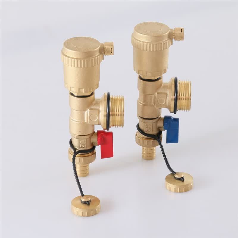 曼瑞德款分水器末端地热地暖三尾件自动排气排水阀 1寸外丝安装快 套