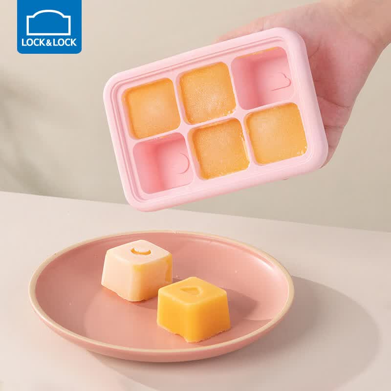乐扣乐扣（LOCK&amp;LOCK）冰块模具宝宝辅食盒食品储存盒硅胶冰格制冰盒家用DIY冷冻分装盒 樱花粉【6格】